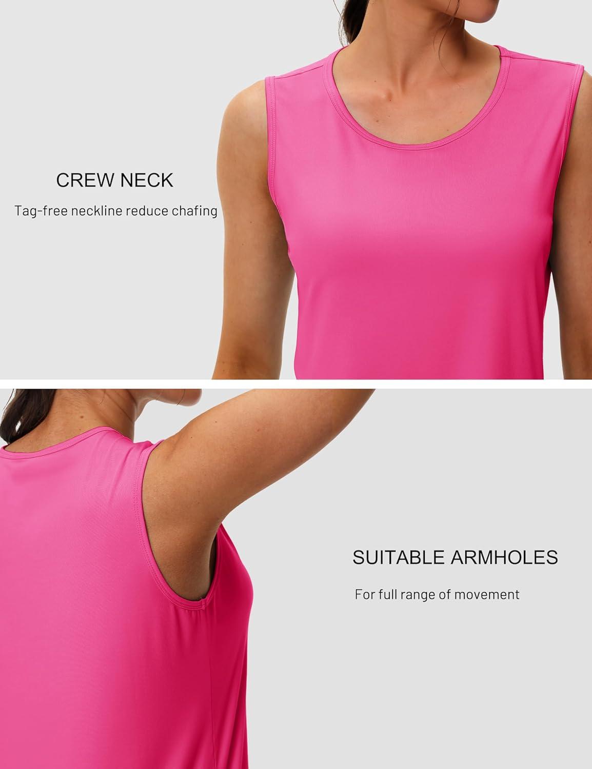 imageMAGCOMSEN Womens Workout Tank Top Athletic Muscle Sleeveless Crew Neck Shirt UPF 80 Moisture Wicking Gym RunningRose Red