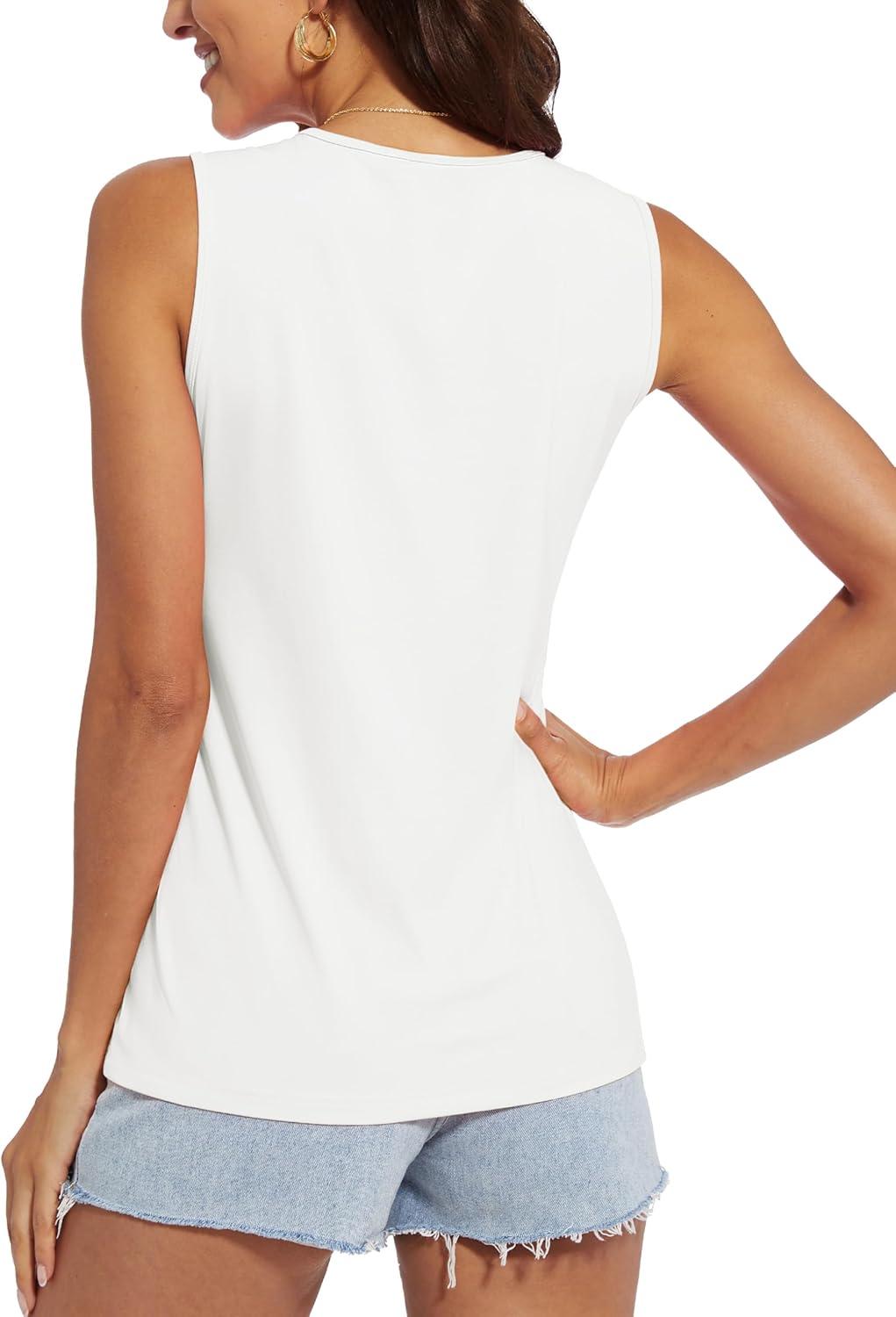 imageMAGCOMSEN Womens Workout Tank Top Athletic Muscle Sleeveless Crew Neck Shirt UPF 80 Moisture Wicking Gym RunningWhite