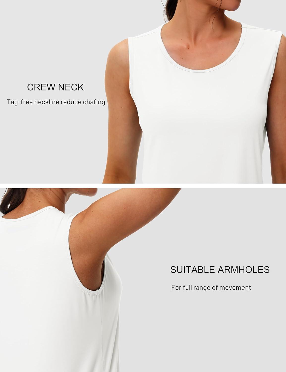 imageMAGCOMSEN Womens Workout Tank Top Athletic Muscle Sleeveless Crew Neck Shirt UPF 80 Moisture Wicking Gym RunningWhite