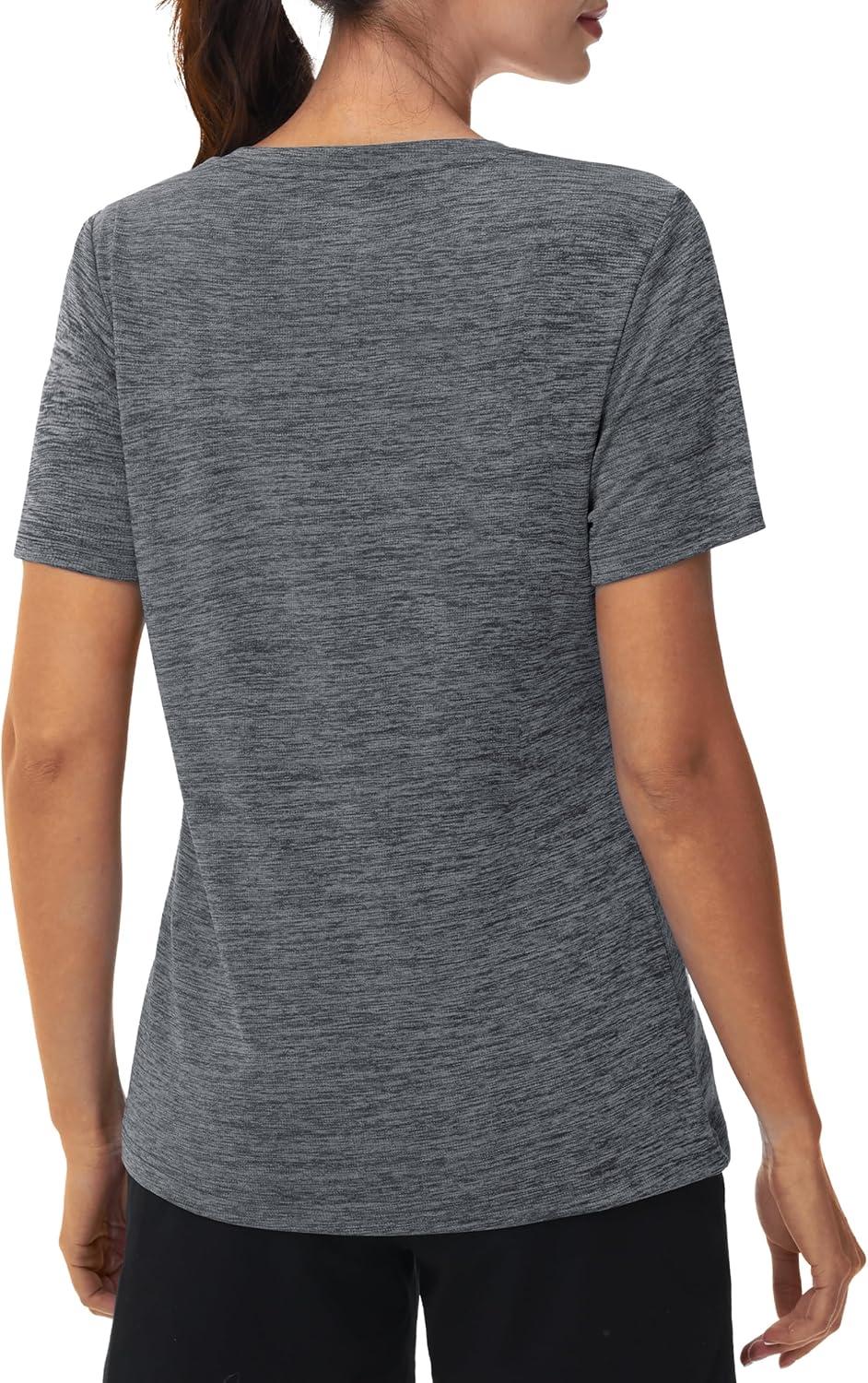 imageMAGCOMSEN Workout Tops for Women UPF 50 Quick Dry Short Sleeve Sun Protection VNeck Shirts Lightweight Hiking T ShirtsDark Grey