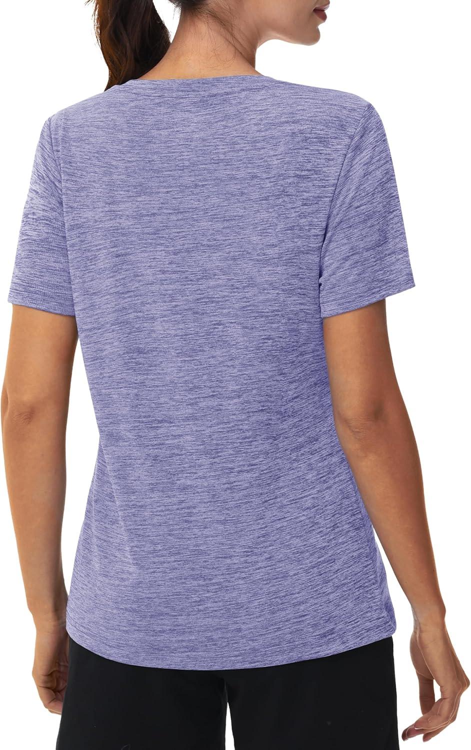 imageMAGCOMSEN Workout Tops for Women UPF 50 Quick Dry Short Sleeve Sun Protection VNeck Shirts Lightweight Hiking T ShirtsLight Purple