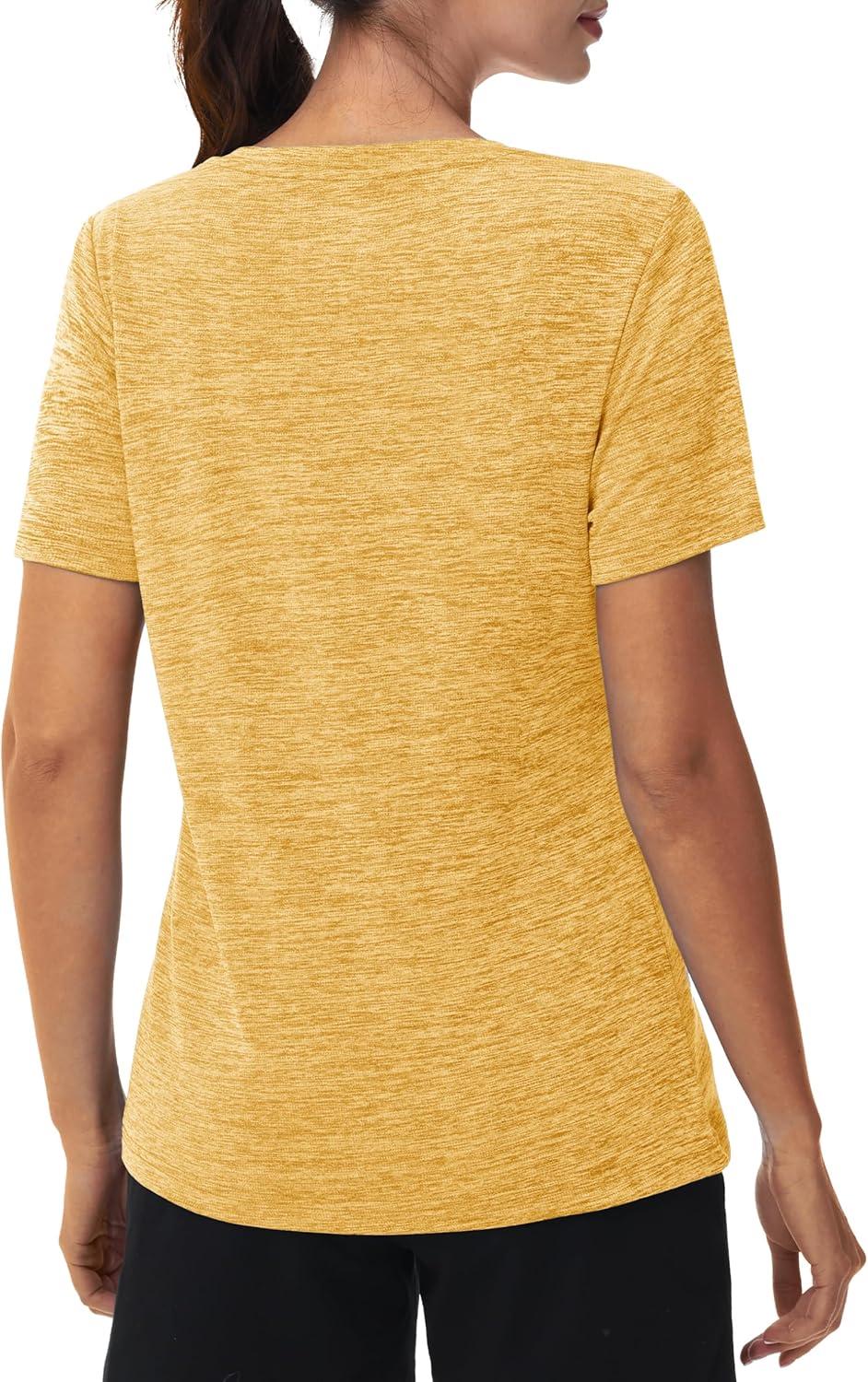 imageMAGCOMSEN Workout Tops for Women UPF 50 Quick Dry Short Sleeve Sun Protection VNeck Shirts Lightweight Hiking T ShirtsTurmeric
