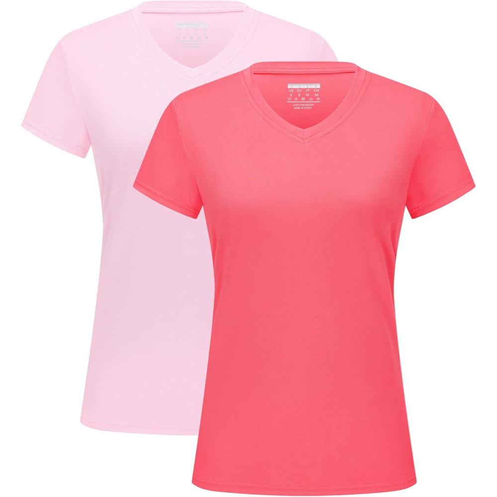 imageMAGCOMSEN 2 Pack Womens T Shirts VNeck Short Sleeve UPF 50 Sun Protection Workout Quick Dry Shirts Tee TopsLight PinkRose