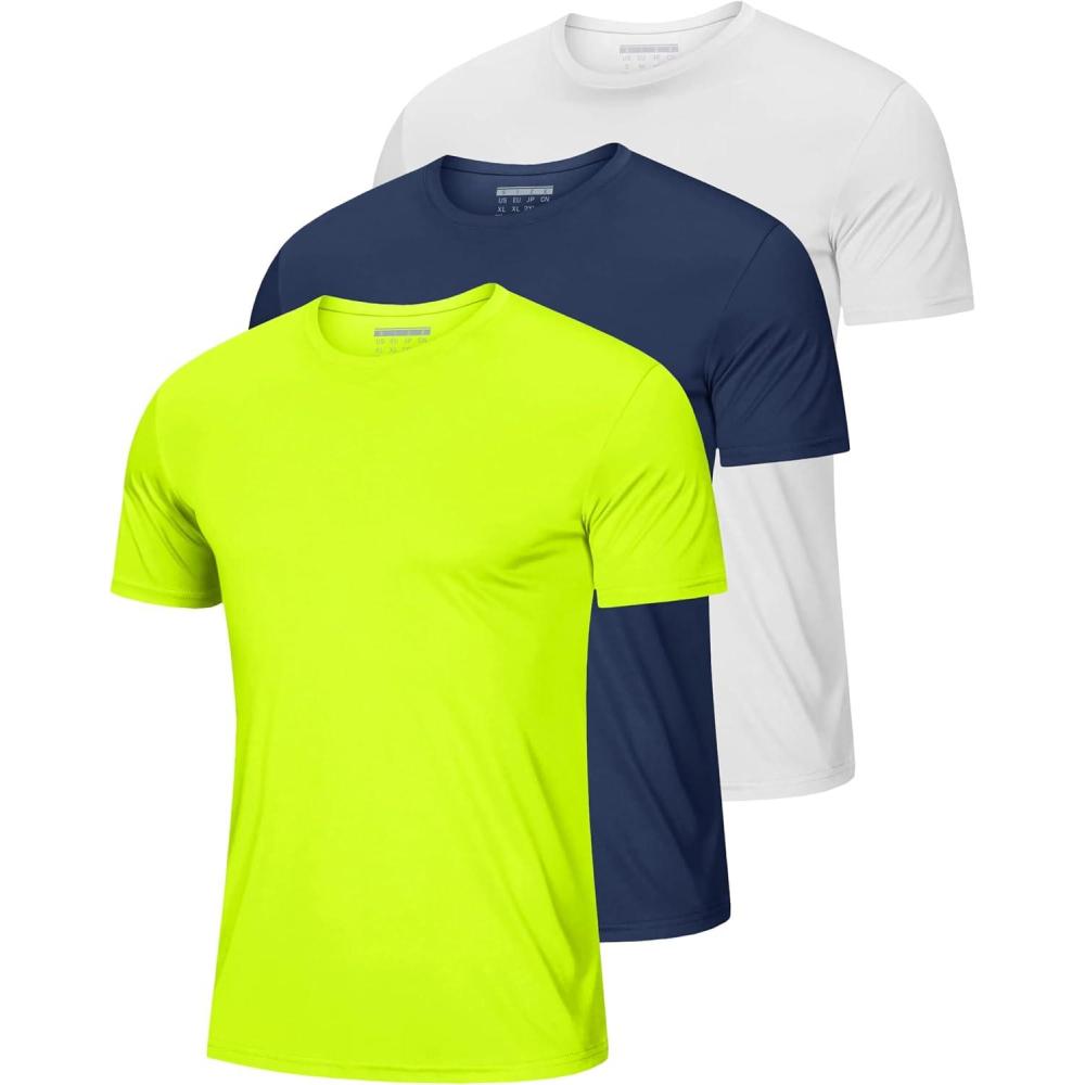 imageMAGCOMSEN 3 Pack Mens Short Sleeve Quick Dry Shirts Moisture Wicking UPF 50 Athletic Running Gym Workout Swim TShirtsFlgreenNavyWhite