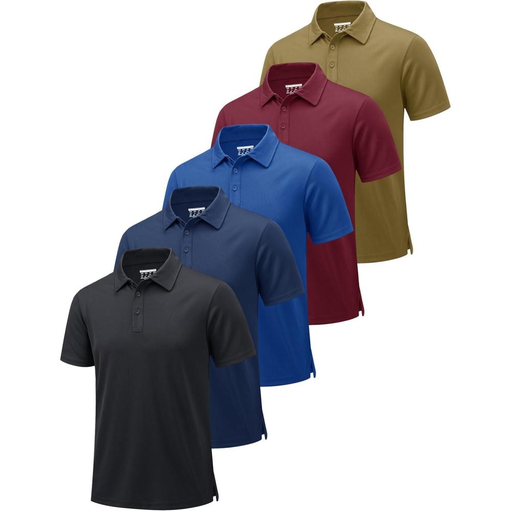 imageMAGCOMSEN 5 Pack Mens Polo Shirts Short Sleeve Dry Fit Moisture Wicking Golf Polos Performance Casual Collared ShirtsBlackKhakiLight GreyDark GreyWhite