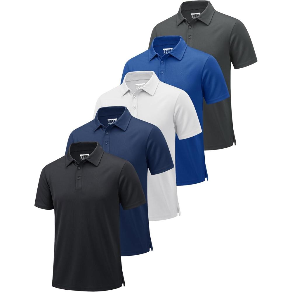 imageMAGCOMSEN 5 Pack Mens Polo Shirts Short Sleeve Dry Fit Moisture Wicking Golf Polos Performance Casual Collared ShirtsBlackLight GreyDark GreyKhakiBright Blue