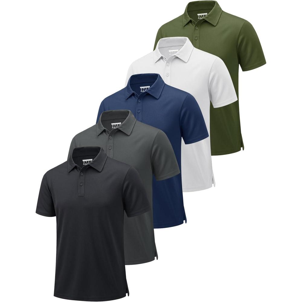 imageMAGCOMSEN 5 Pack Mens Polo Shirts Short Sleeve Dry Fit Moisture Wicking Golf Polos Performance Casual Collared ShirtsBlackNavyWhiteBright BlueDark Grey