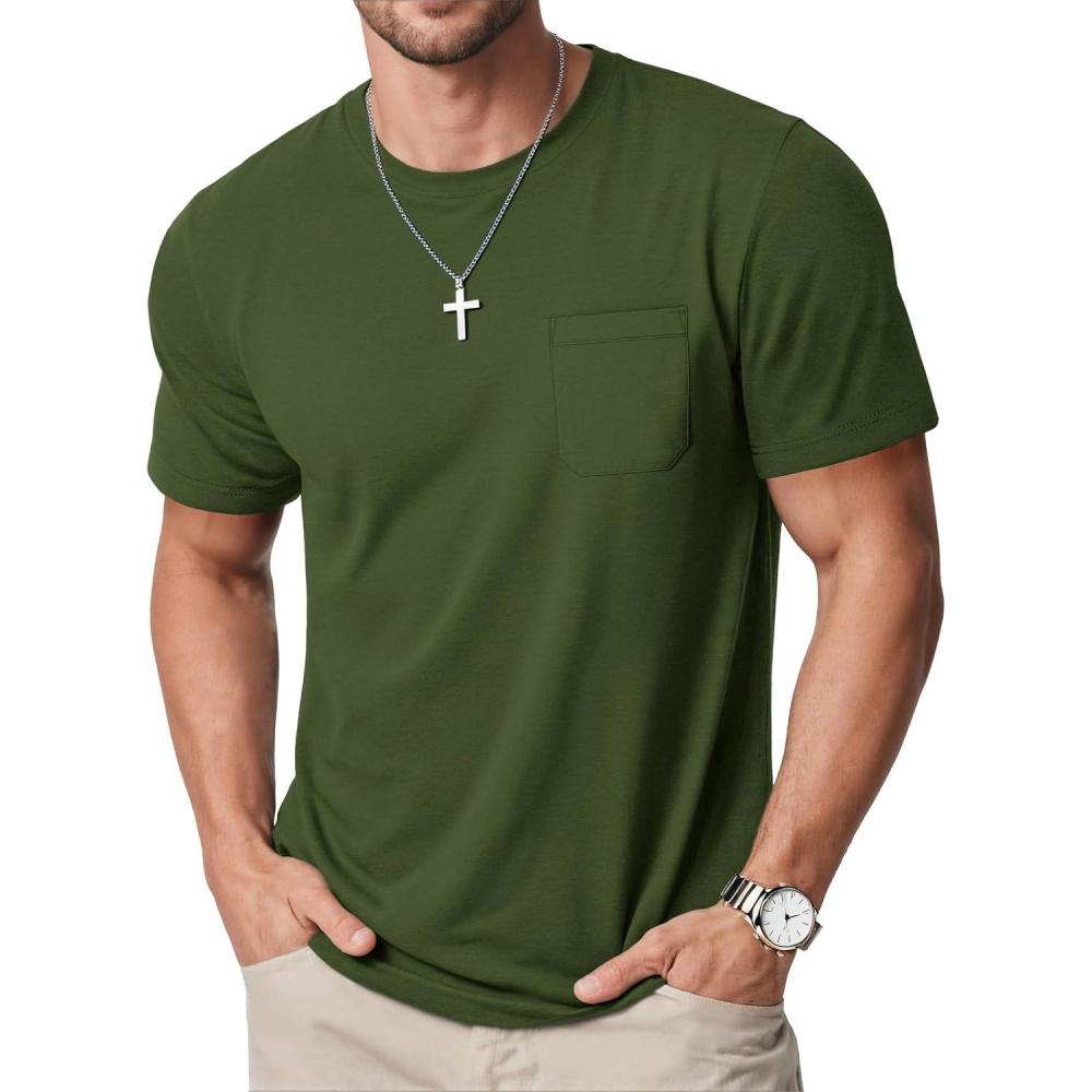 imageMAGCOMSEN Mens Pocket T Shirts Cooling UPF 50 Summer Tee Shirt Short Sleeve Crewneck Tee Cotton Lightweight Casual TShirtArmy Green