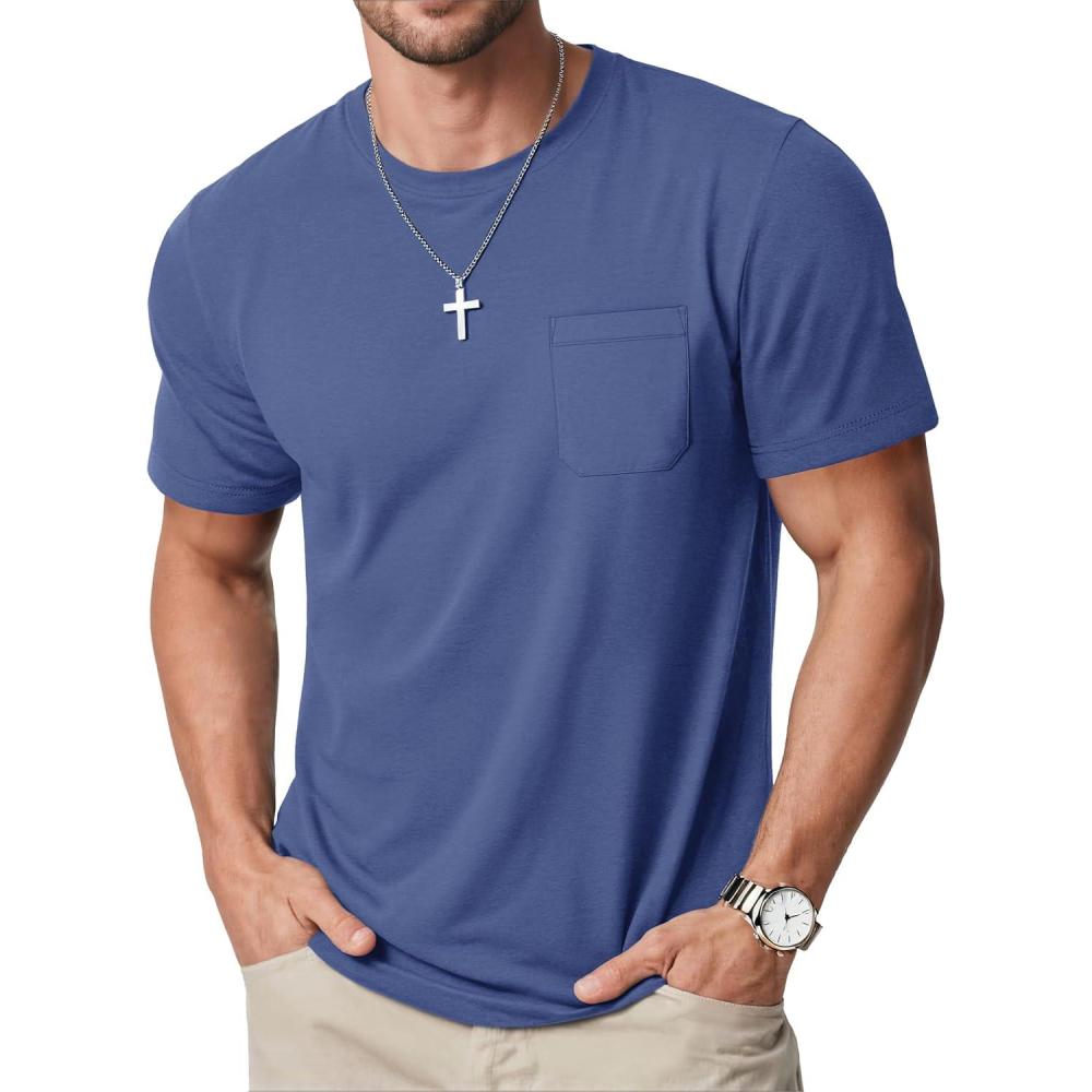 imageMAGCOMSEN Mens Pocket T Shirts Cooling UPF 50 Summer Tee Shirt Short Sleeve Crewneck Tee Cotton Lightweight Casual TShirtBlue Gray