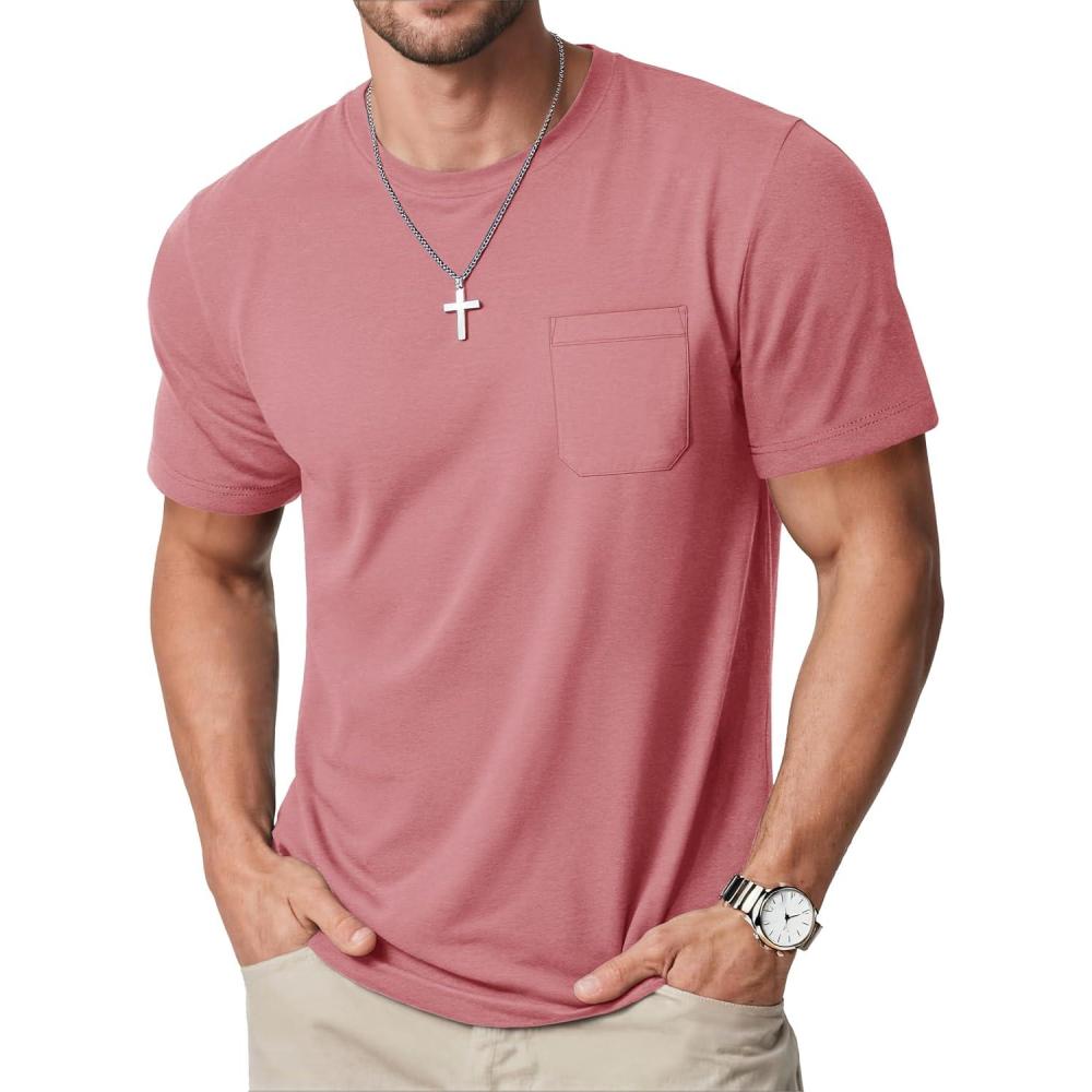 imageMAGCOMSEN Mens Pocket T Shirts Cooling UPF 50 Summer Tee Shirt Short Sleeve Crewneck Tee Cotton Lightweight Casual TShirtGray Pink