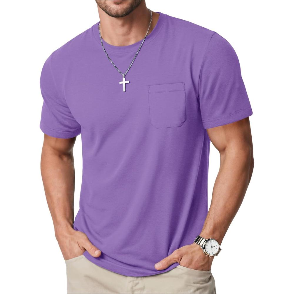 imageMAGCOMSEN Mens Pocket T Shirts Cooling UPF 50 Summer Tee Shirt Short Sleeve Crewneck Tee Cotton Lightweight Casual TShirtLight Purple