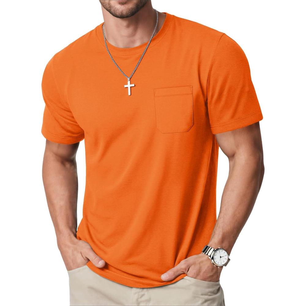 imageMAGCOMSEN Mens Pocket T Shirts Cooling UPF 50 Summer Tee Shirt Short Sleeve Crewneck Tee Cotton Lightweight Casual TShirtOrange