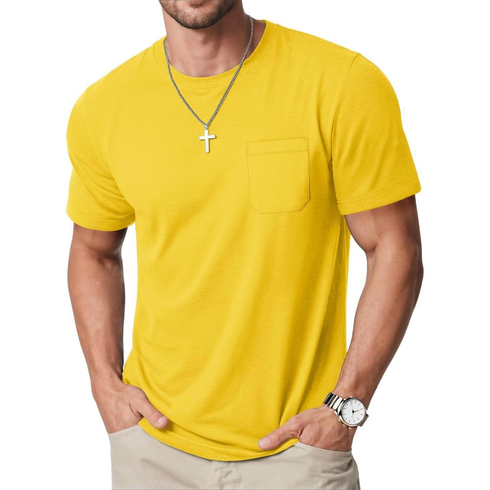 imageMAGCOMSEN Mens Pocket T Shirts Cooling UPF 50 Summer Tee Shirt Short Sleeve Crewneck Tee Cotton Lightweight Casual TShirtYellow