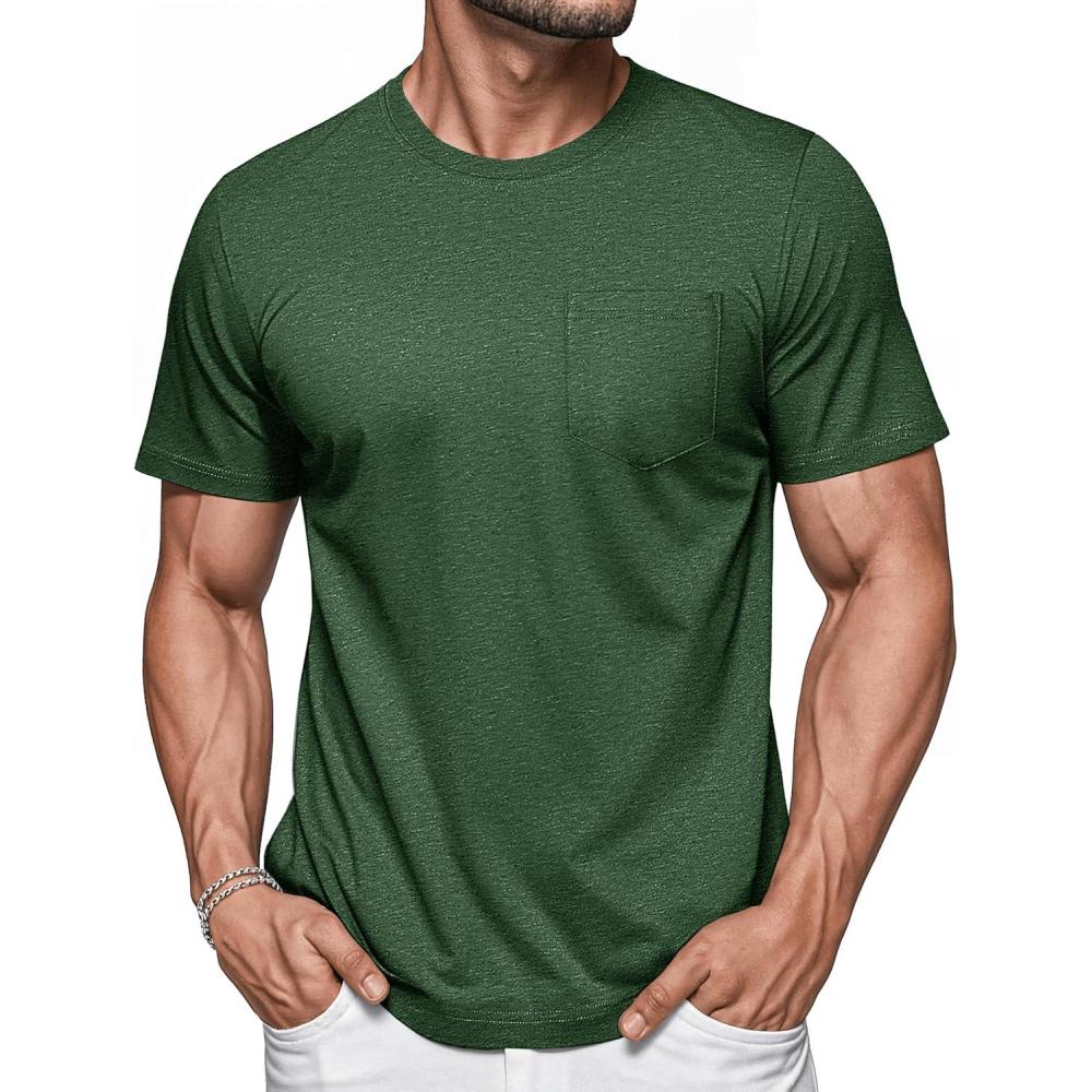imageMAGCOMSEN Mens Pocket T Shirts Short Sleeve Cotton Moisture Wicking Plain Tshirts Casual Lightweight Summer Basic TeesArmy Greencotton
