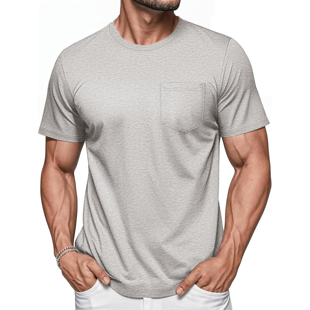 imageMAGCOMSEN Mens Pocket T Shirts Short Sleeve Cotton Moisture Wicking Plain Tshirts Casual Lightweight Summer Basic TeesBeigecotton Blend