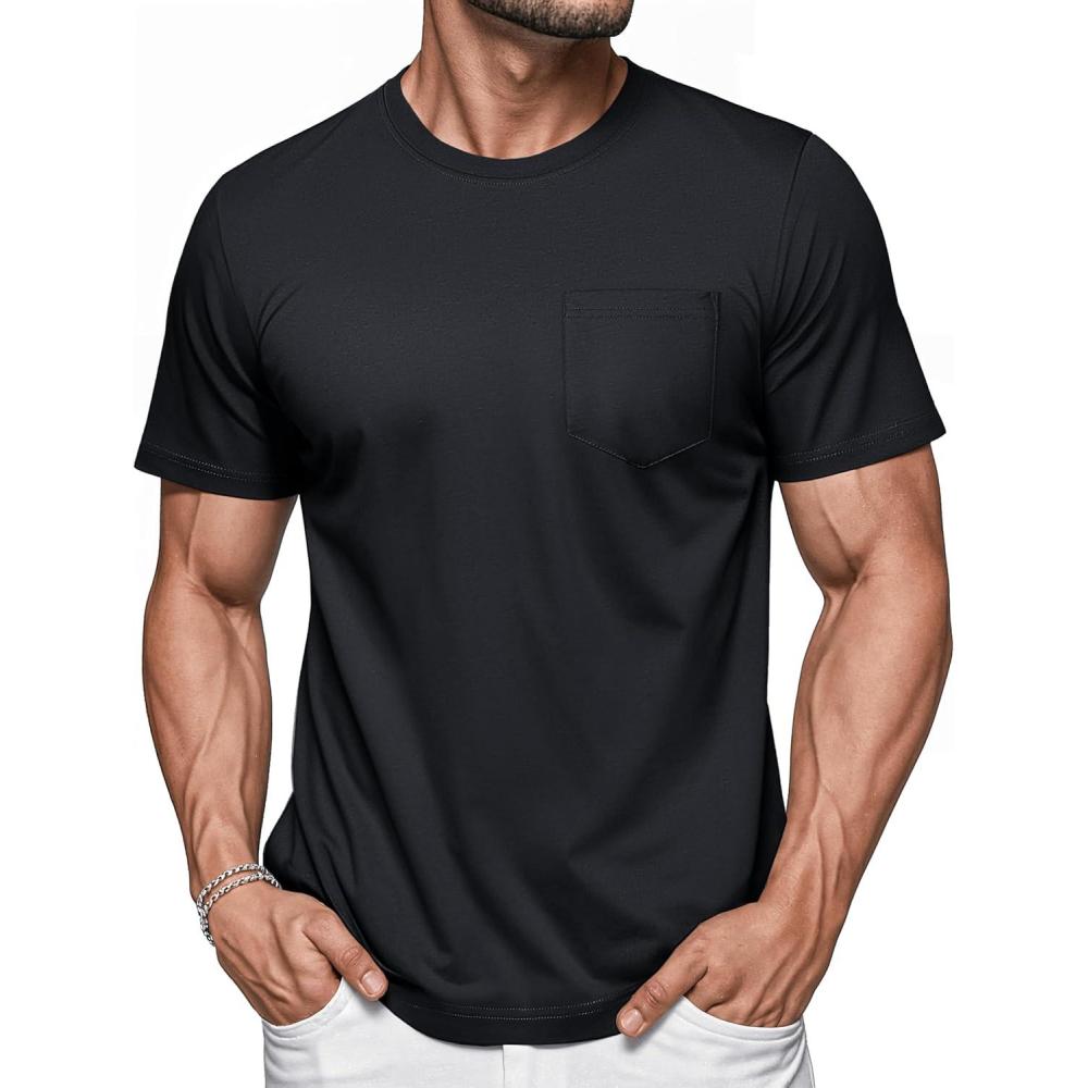 imageMAGCOMSEN Mens Pocket T Shirts Short Sleeve Cotton Moisture Wicking Plain Tshirts Casual Lightweight Summer Basic TeesBlackcotton