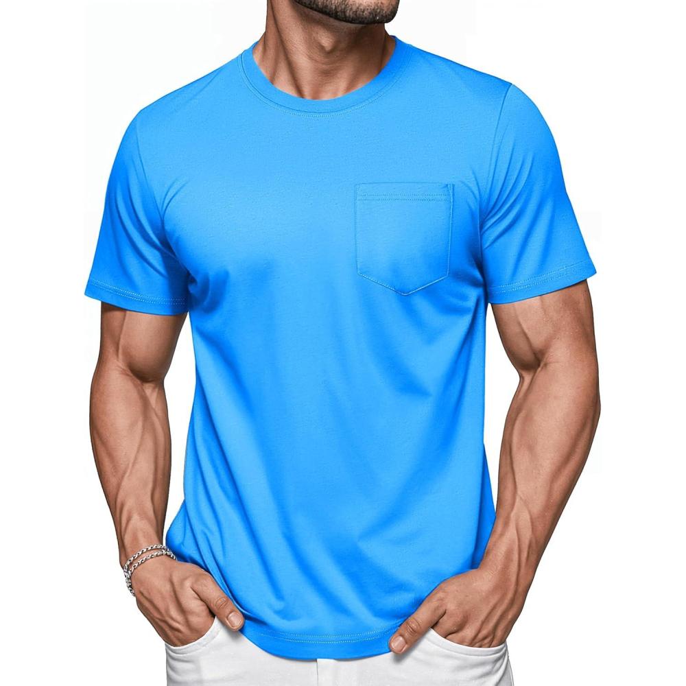 imageMAGCOMSEN Mens Pocket T Shirts Short Sleeve Cotton Moisture Wicking Plain Tshirts Casual Lightweight Summer Basic TeesBluecotton