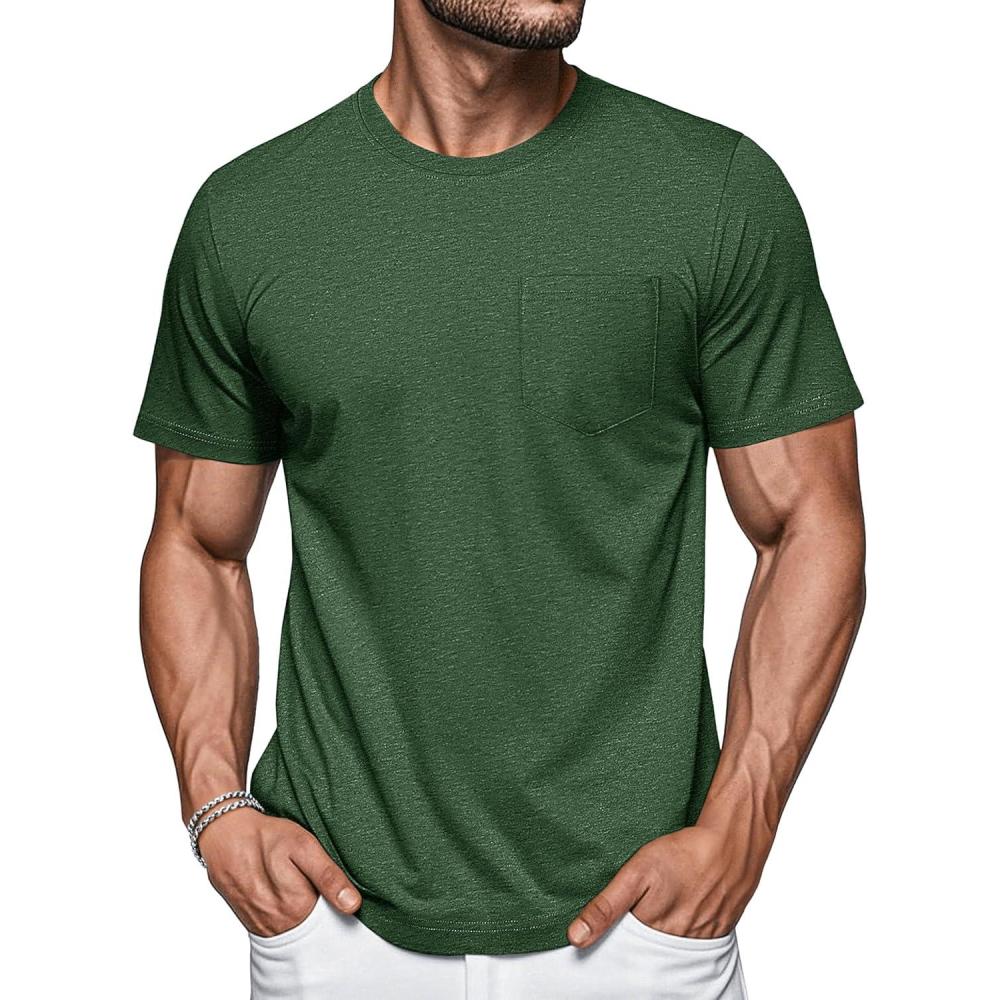 imageMAGCOMSEN Mens Pocket T Shirts Short Sleeve Cotton Moisture Wicking Plain Tshirts Casual Lightweight Summer Basic TeesDark Greencotton Blend