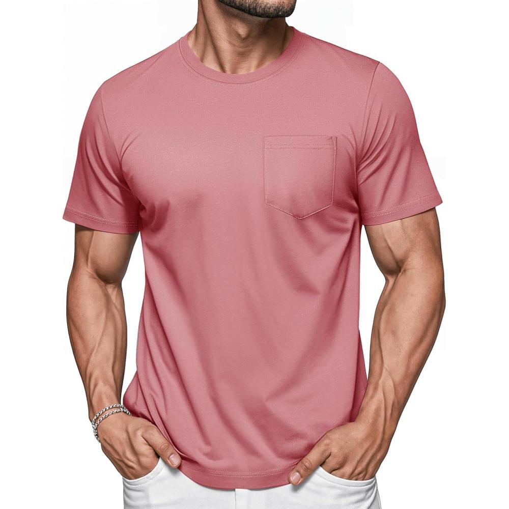 imageMAGCOMSEN Mens Pocket T Shirts Short Sleeve Cotton Moisture Wicking Plain Tshirts Casual Lightweight Summer Basic TeesGrey Pinkcotton