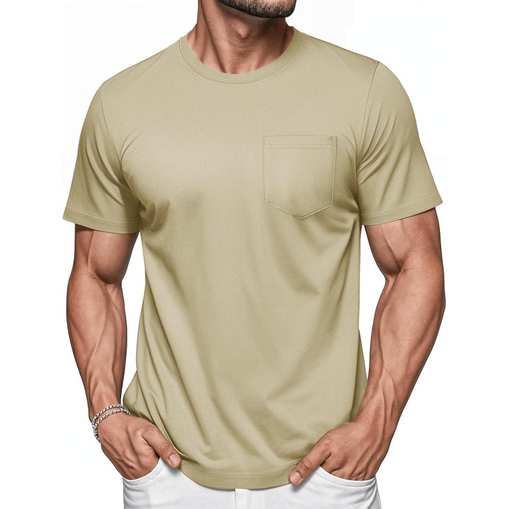 imageMAGCOMSEN Mens Pocket T Shirts Short Sleeve Cotton Moisture Wicking Plain Tshirts Casual Lightweight Summer Basic TeesKhakicotton