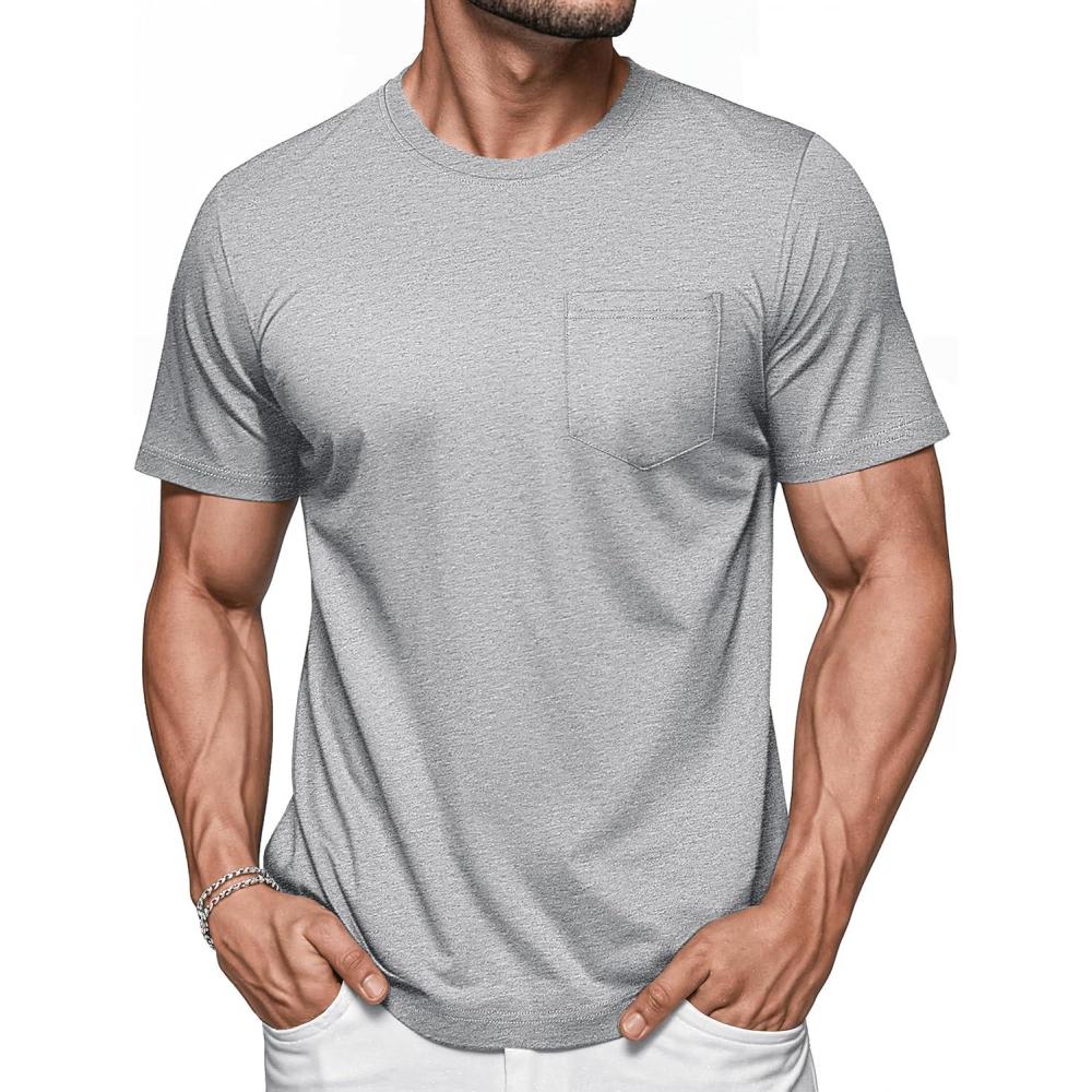 imageMAGCOMSEN Mens Pocket T Shirts Short Sleeve Cotton Moisture Wicking Plain Tshirts Casual Lightweight Summer Basic TeesLight Greycotton Blend