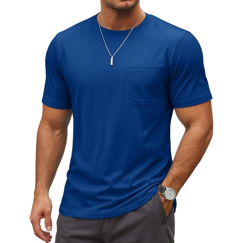 imageMAGCOMSEN Mens Pocket Tee Shirts UPF 80 Sun Protection Shirts Lightweight Moisture Wicking Crewneck Casual Summer TeesRoyal Blue