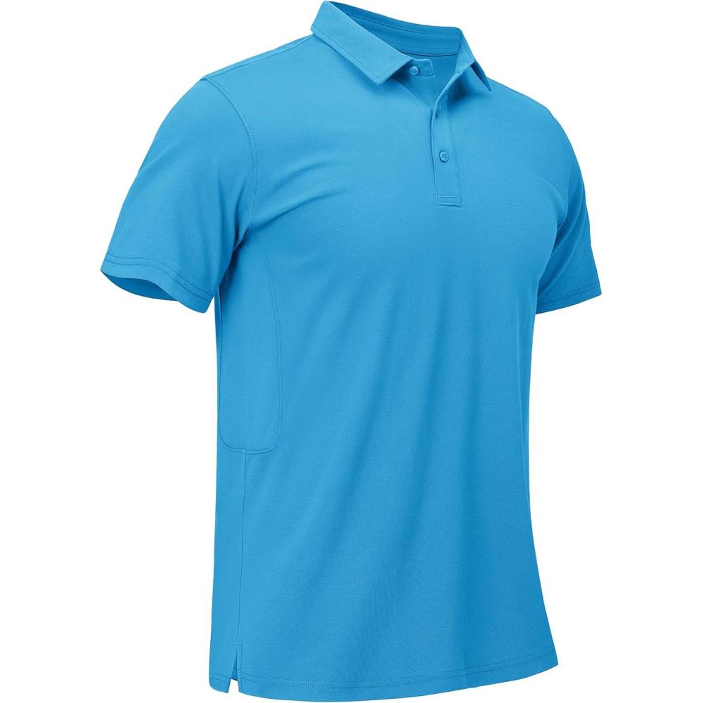 imageMAGCOMSEN Mens Polo Shirt Quick Dry Performance Short Sleeve Tactical Shirts Pique Jersey Golf ShirtAzure