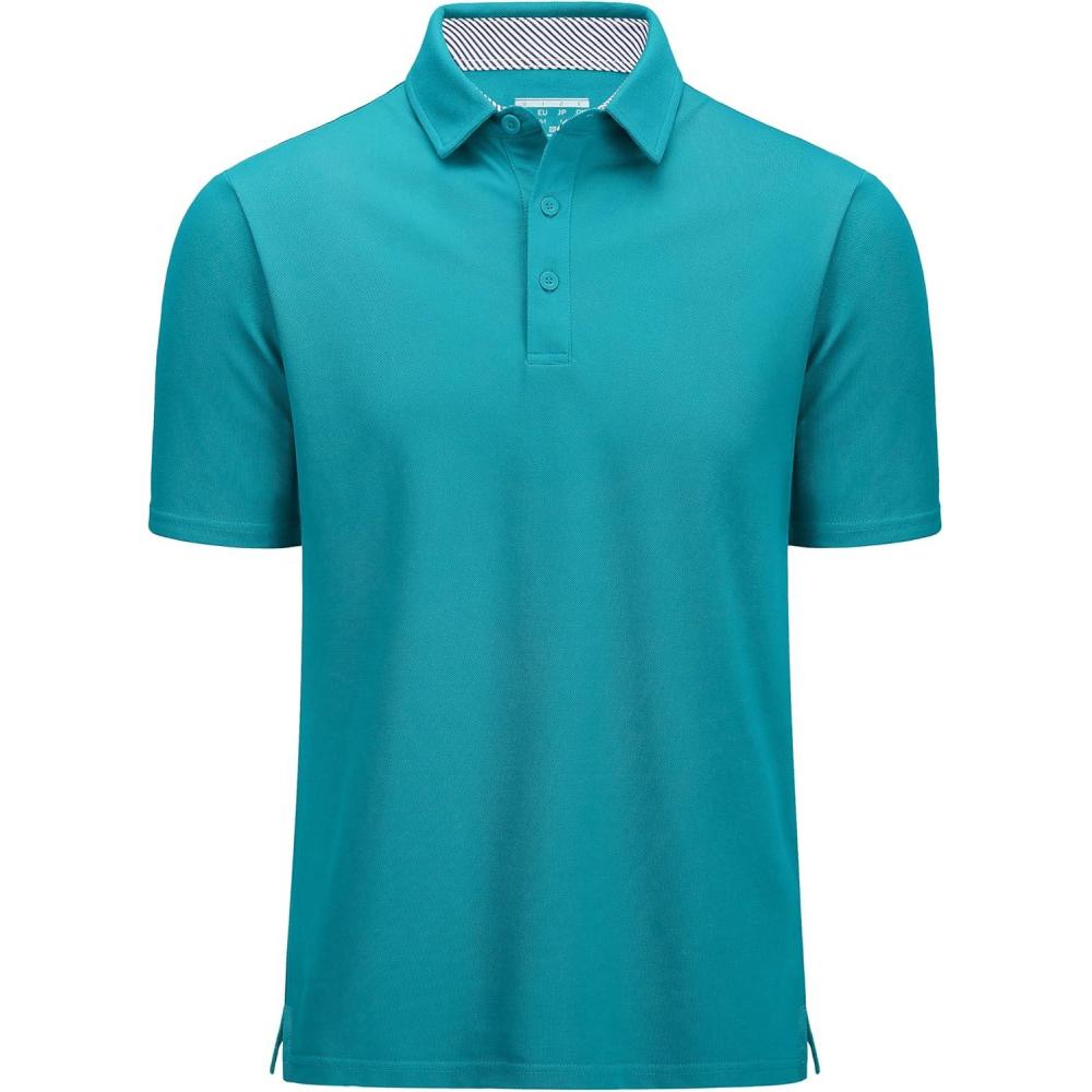 imageMAGCOMSEN Mens Polo Shirt Quick Dry Performance Short Sleeve Tactical Shirts Pique Jersey Golf ShirtBlue Green