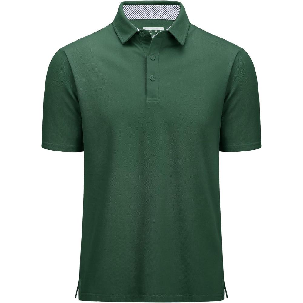 imageMAGCOMSEN Mens Polo Shirt Quick Dry Performance Short Sleeve Tactical Shirts Pique Jersey Golf ShirtDark Green