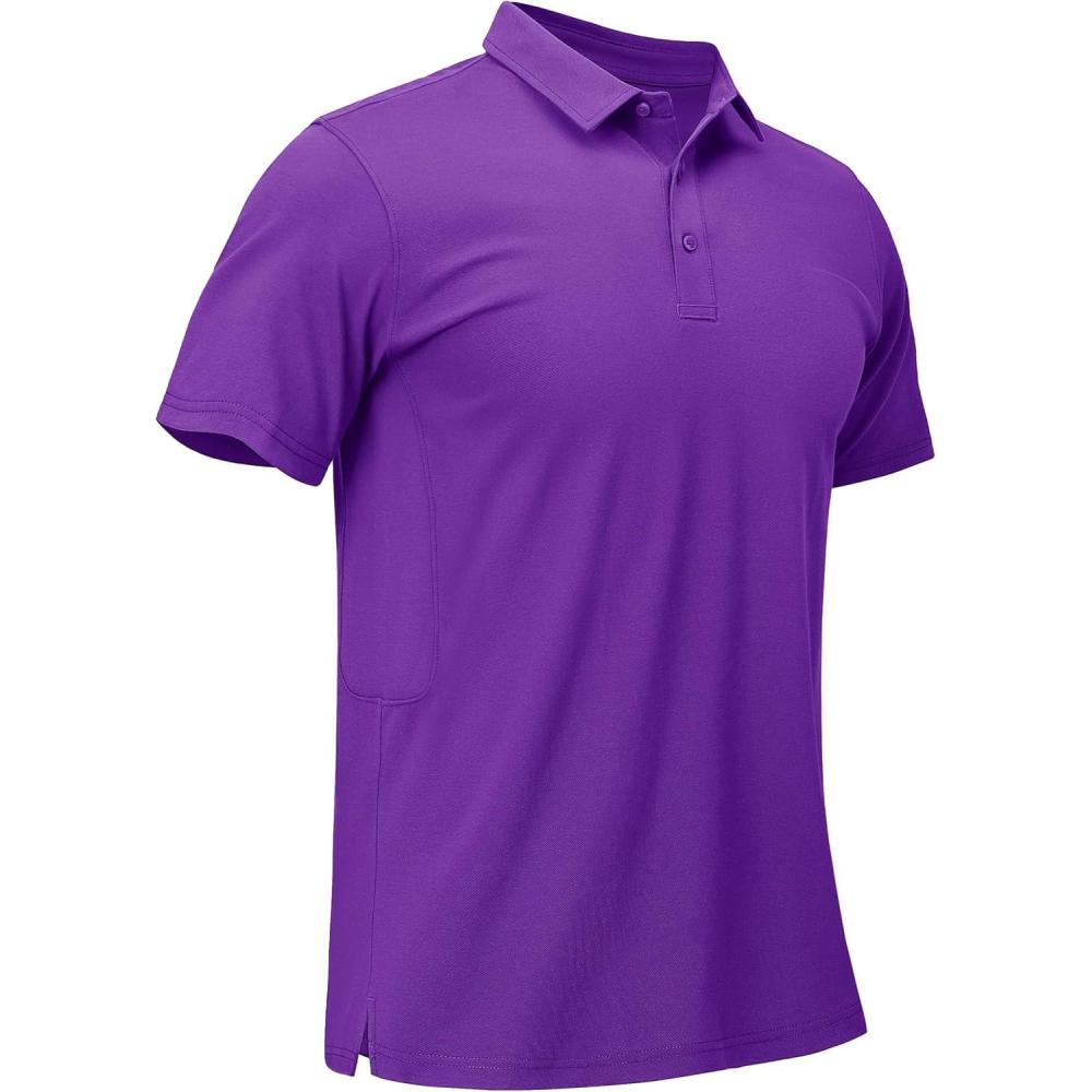 imageMAGCOMSEN Mens Polo Shirt Quick Dry Performance Short Sleeve Tactical Shirts Pique Jersey Golf ShirtPurple