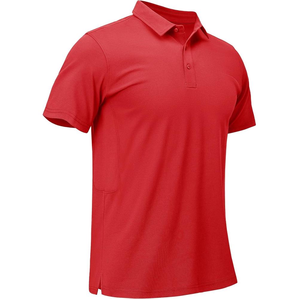 imageMAGCOMSEN Mens Polo Shirt Quick Dry Performance Short Sleeve Tactical Shirts Pique Jersey Golf ShirtRed