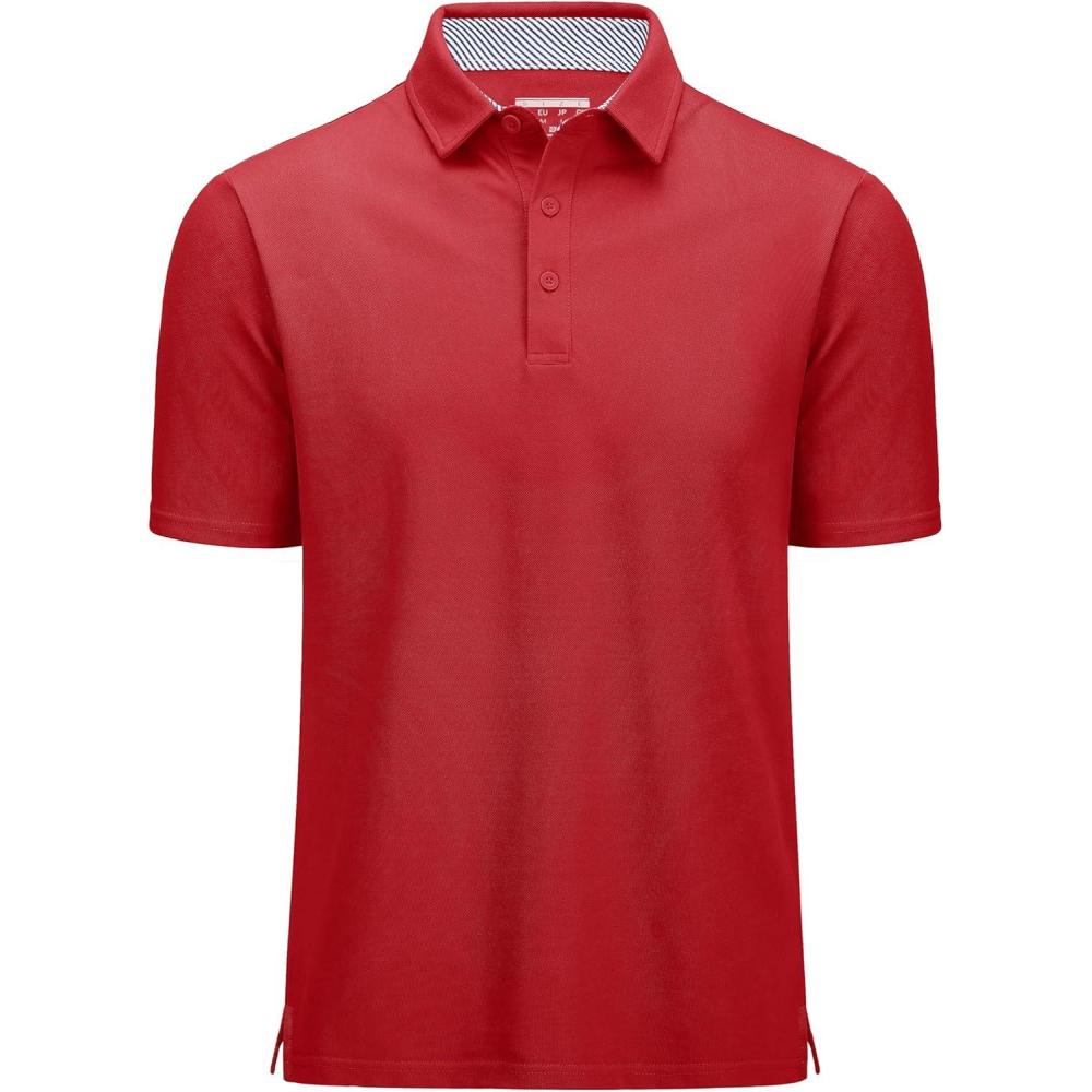 imageMAGCOMSEN Mens Polo Shirt Quick Dry Performance Short Sleeve Tactical Shirts Pique Jersey Golf ShirtTomato Red