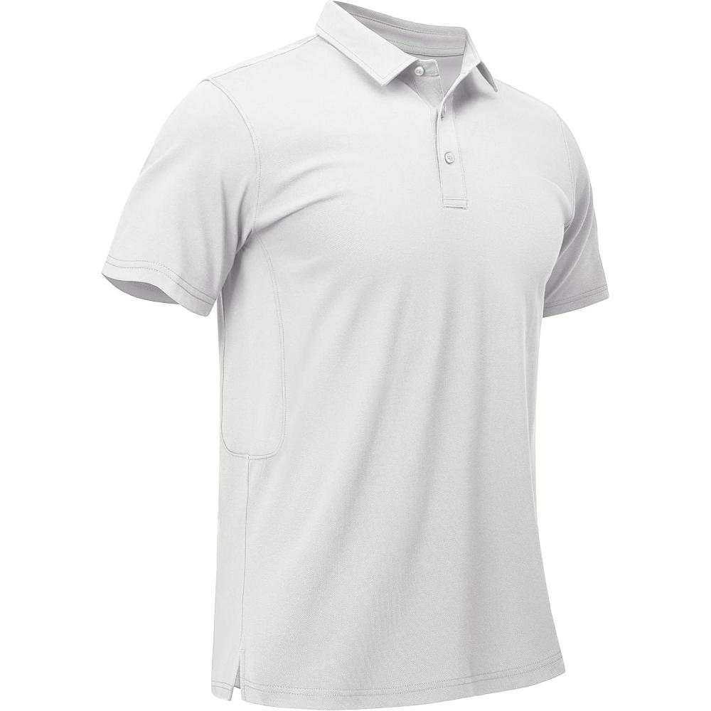 imageMAGCOMSEN Mens Polo Shirt Quick Dry Performance Short Sleeve Tactical Shirts Pique Jersey Golf ShirtWhite