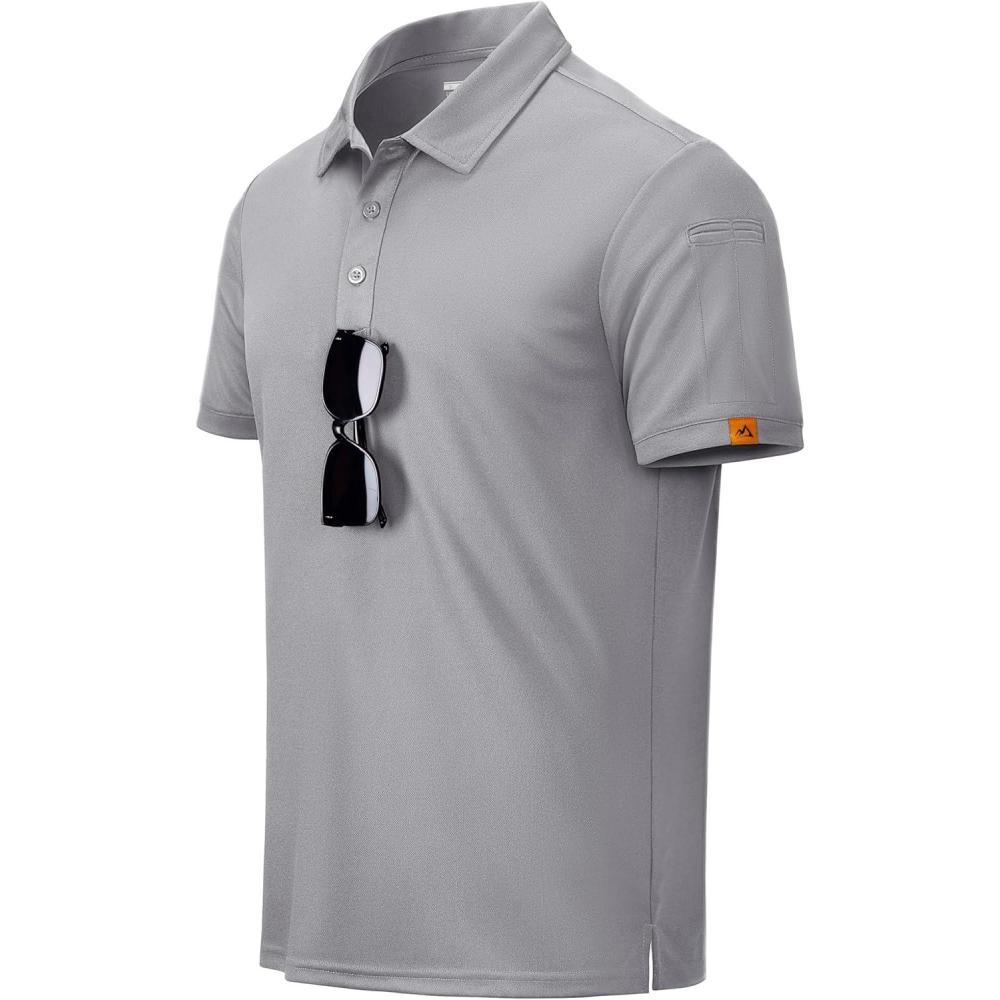 imageMAGCOMSEN Mens Polo Shirts Short Sleeve Athletic Tactical Casual Golf Shirts Dry Fit Moisture Wicking Collared ShirtLight Grey