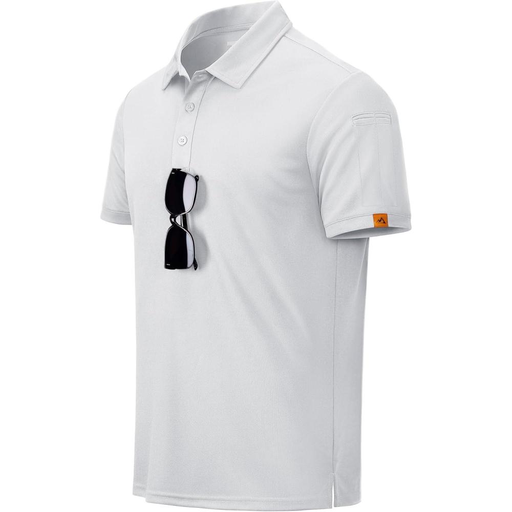imageMAGCOMSEN Mens Polo Shirts Short Sleeve Athletic Tactical Casual Golf Shirts Dry Fit Moisture Wicking Collared ShirtWhite
