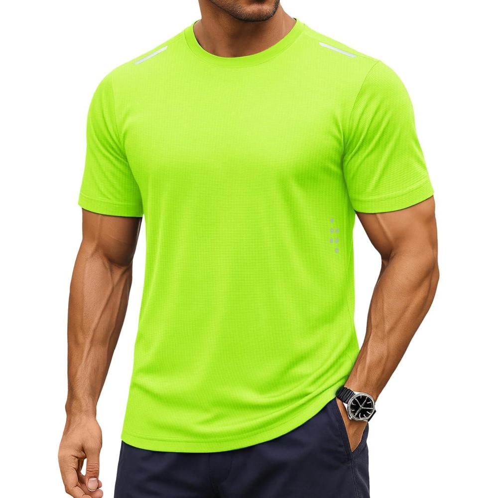 imageMAGCOMSEN Mens Rash Guard Short Sleeve UPF 50 Sun UV Quick Dry Shirts Workout Swim Running Athletic TShirtFlgreen