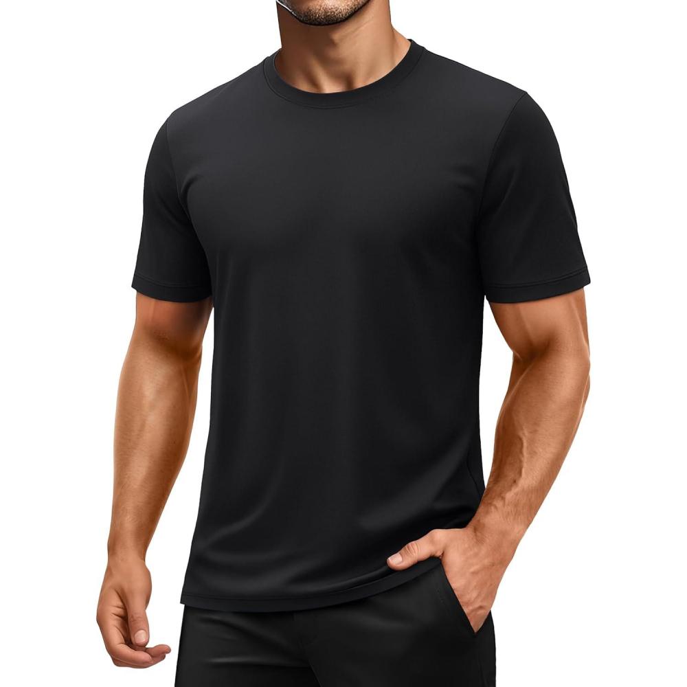 imageMAGCOMSEN Mens Short Sleeve UPF 50 Shirts Quick Dry Athletic Swim Tshirt Running Workout Gym Hiking Fishing Rash GuardBlack