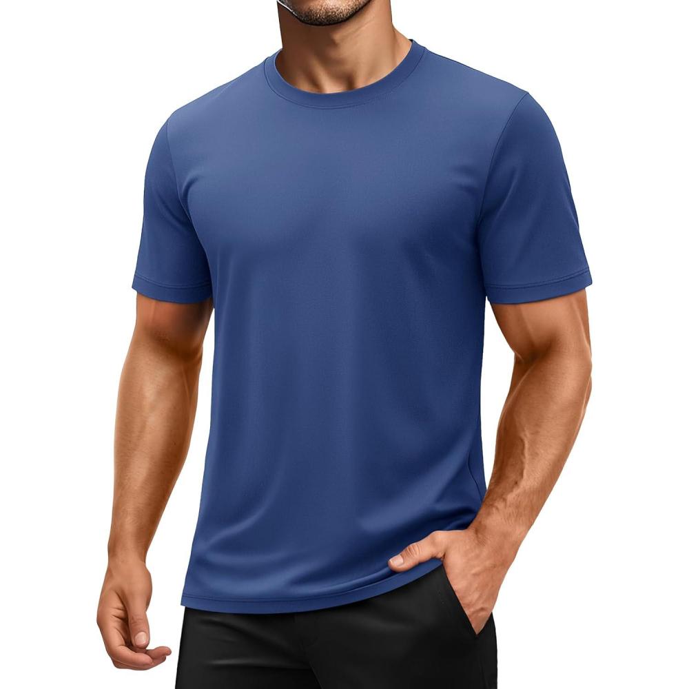 imageMAGCOMSEN Mens Short Sleeve UPF 50 Shirts Quick Dry Athletic Swim Tshirt Running Workout Gym Hiking Fishing Rash GuardBluegrey