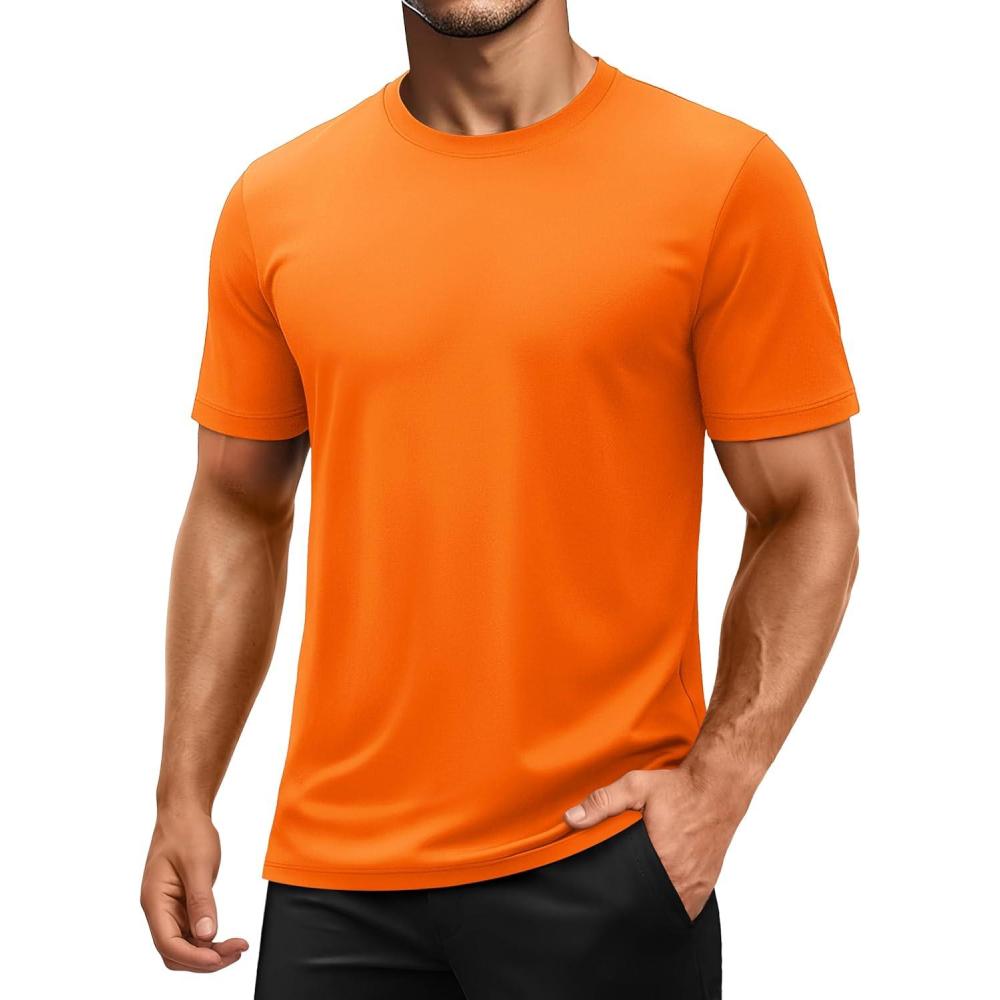 imageMAGCOMSEN Mens Short Sleeve UPF 50 Shirts Quick Dry Athletic Swim Tshirt Running Workout Gym Hiking Fishing Rash GuardFlorange