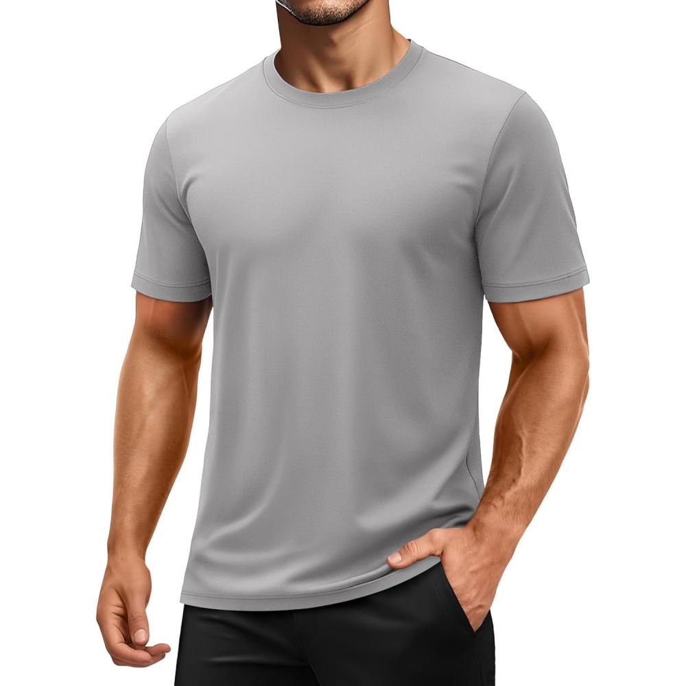 imageMAGCOMSEN Mens Short Sleeve UPF 50 Shirts Quick Dry Athletic Swim Tshirt Running Workout Gym Hiking Fishing Rash GuardLightgray