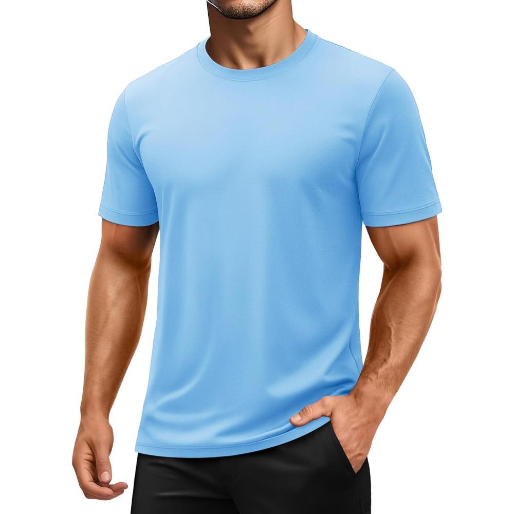 imageMAGCOMSEN Mens Short Sleeve UPF 50 Shirts Quick Dry Athletic Swim Tshirt Running Workout Gym Hiking Fishing Rash GuardSkyblue