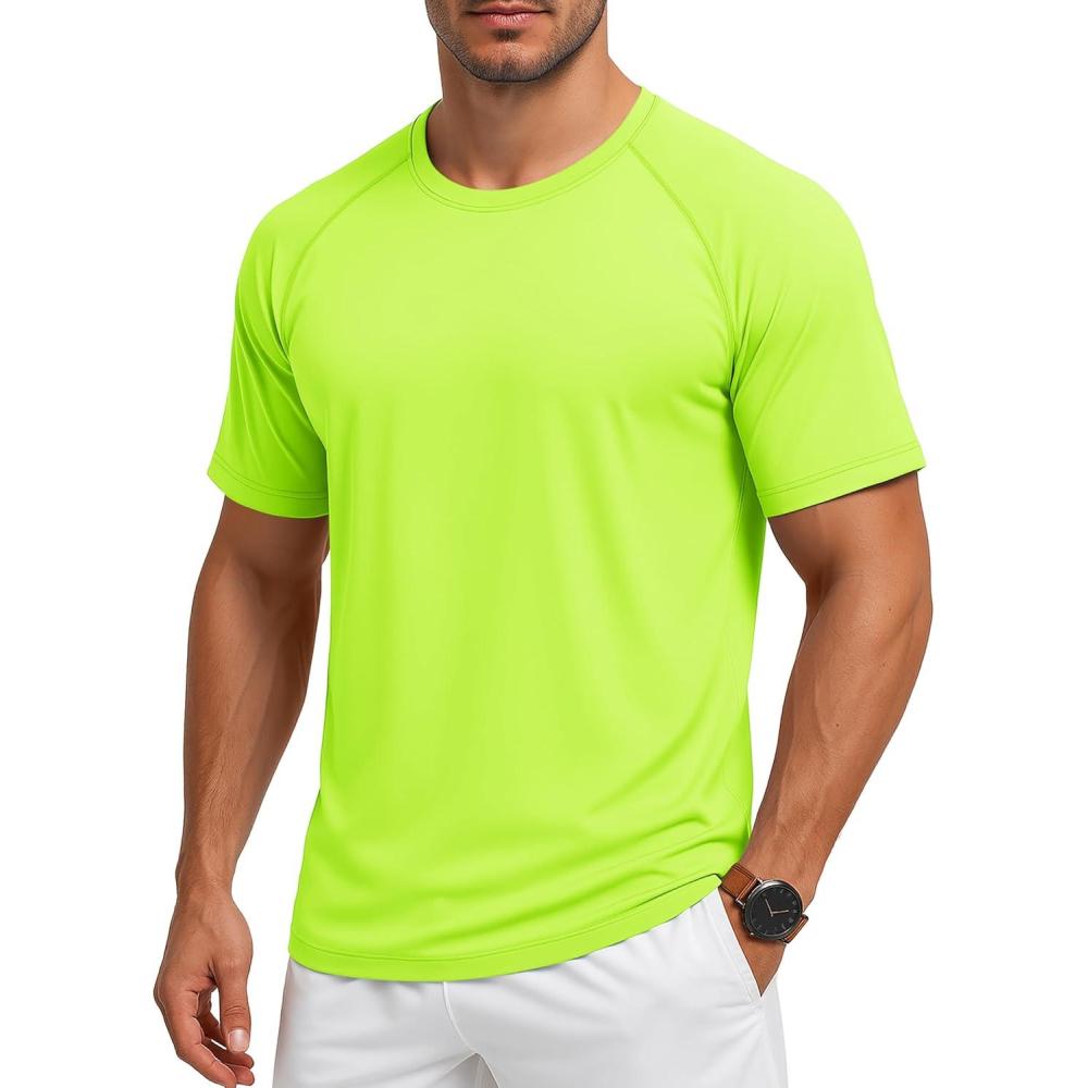 imageMAGCOMSEN Mens Short Sleeve UPF 50 Sun Protection Shirts Quick Dry Athletic TShirt Hiking Running Swimming Rash GuardFl Green