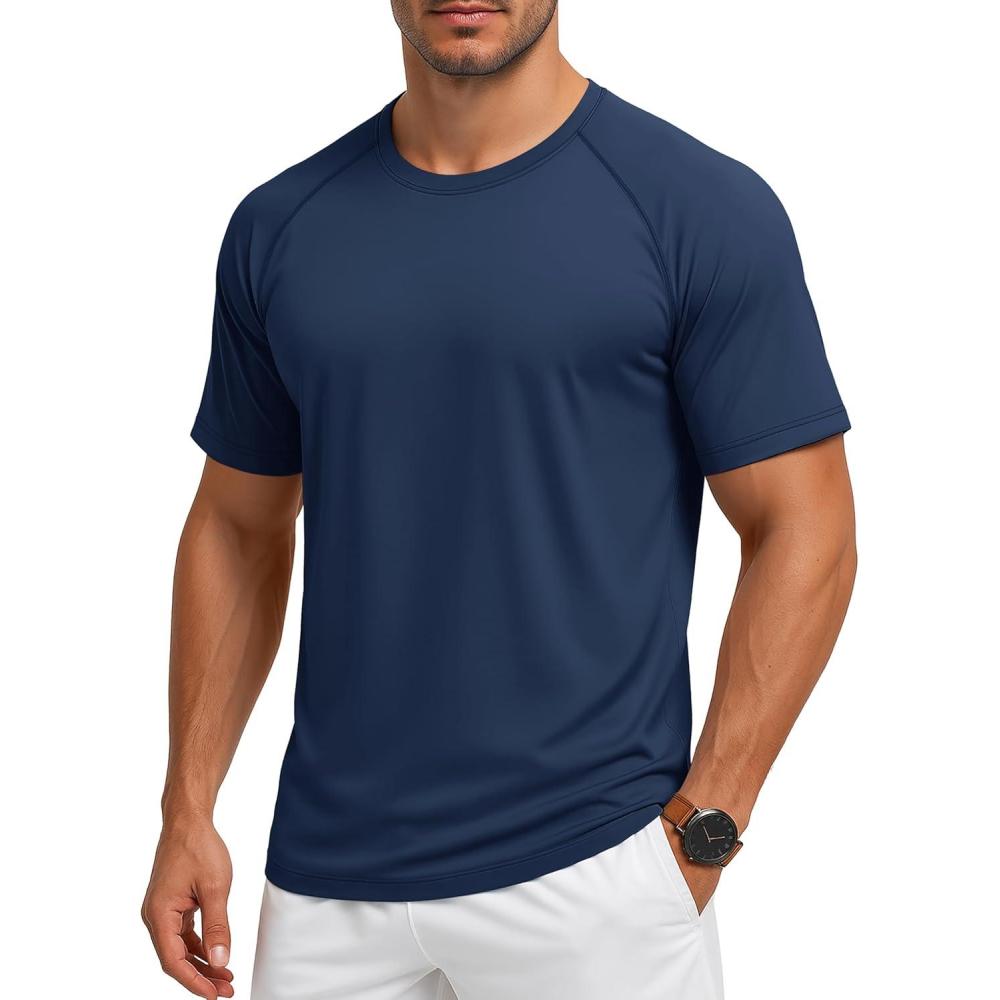 imageMAGCOMSEN Mens Short Sleeve UPF 50 Sun Protection Shirts Quick Dry Athletic TShirt Hiking Running Swimming Rash GuardNavy