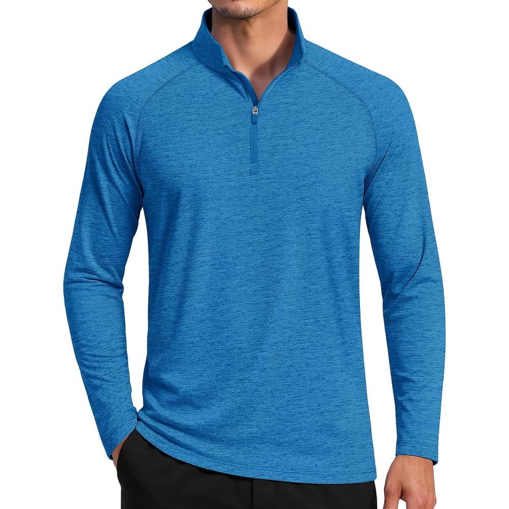 imageMAGCOMSEN Mens Sun Protection UPF 50 Long Sleeve Shirt Quarter Zip Pullover Quick Dry Lightweight Fishing Running Rash GuardSea Blue