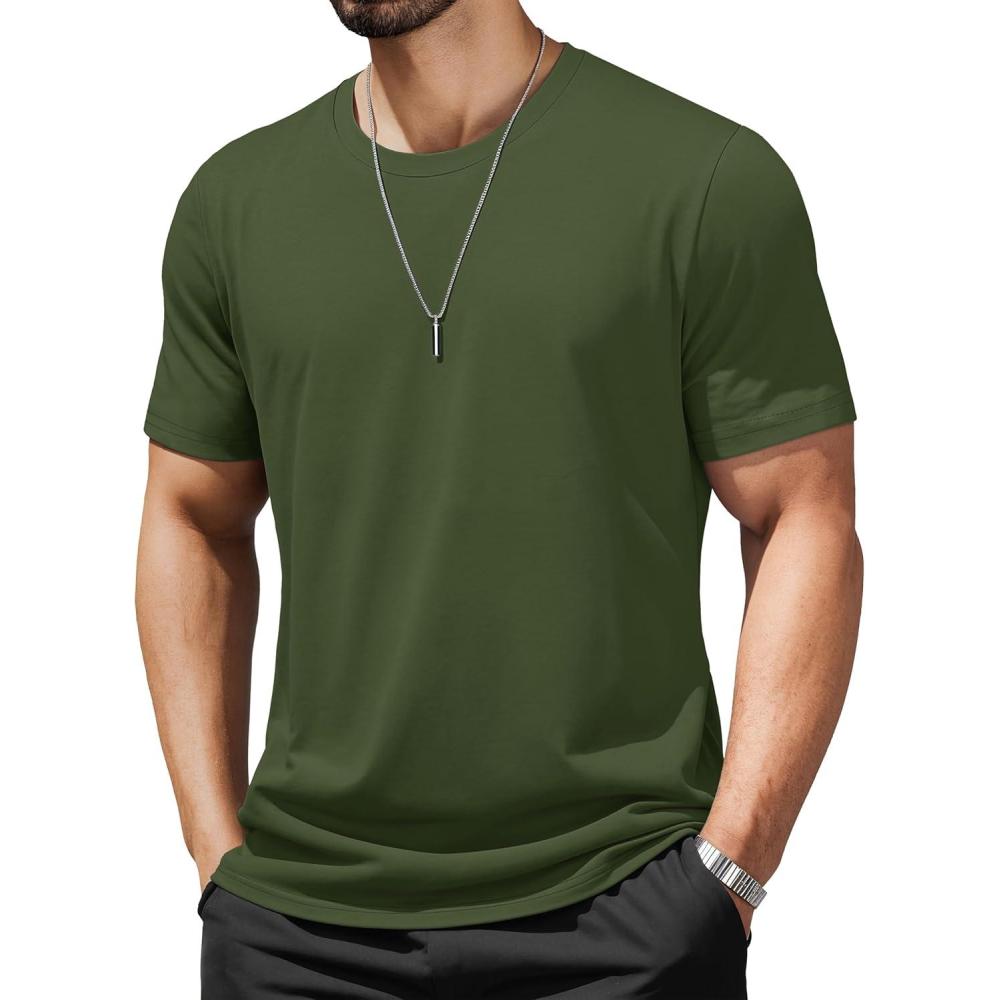 imageMAGCOMSEN Mens TShirts UPF 50 Cooling Short Sleeve Shirts Cotton Lightweight Moisture Wicking Soft Casual Summer TeesArmygreen