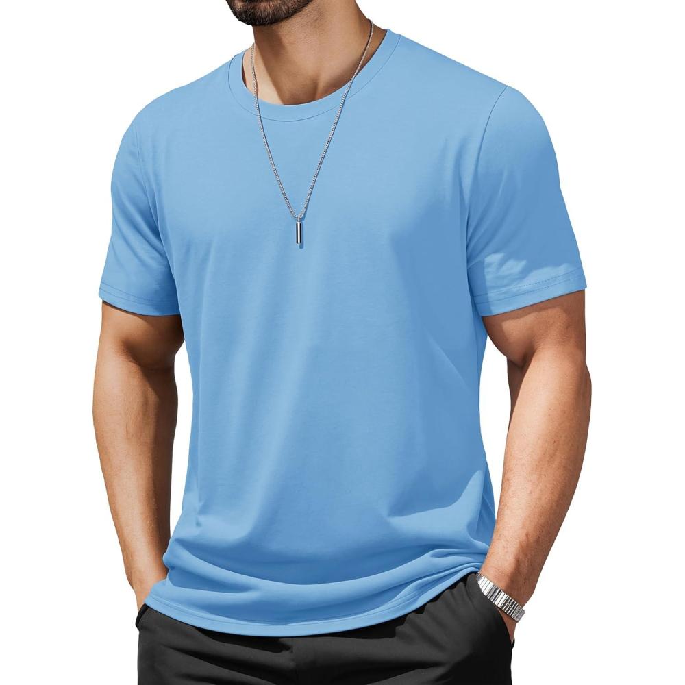 imageMAGCOMSEN Mens TShirts UPF 50 Cooling Short Sleeve Shirts Cotton Lightweight Moisture Wicking Soft Casual Summer TeesBlue