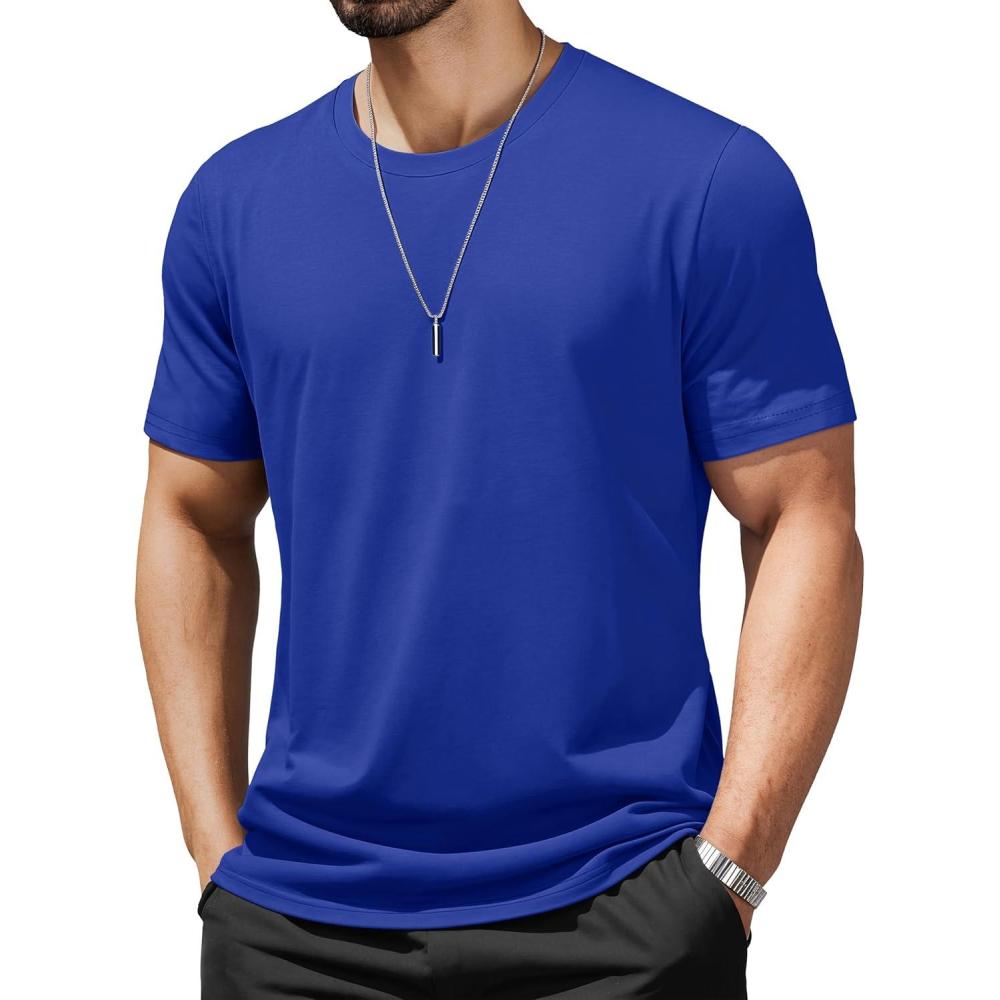 imageMAGCOMSEN Mens TShirts UPF 50 Cooling Short Sleeve Shirts Cotton Lightweight Moisture Wicking Soft Casual Summer TeesColor Blue