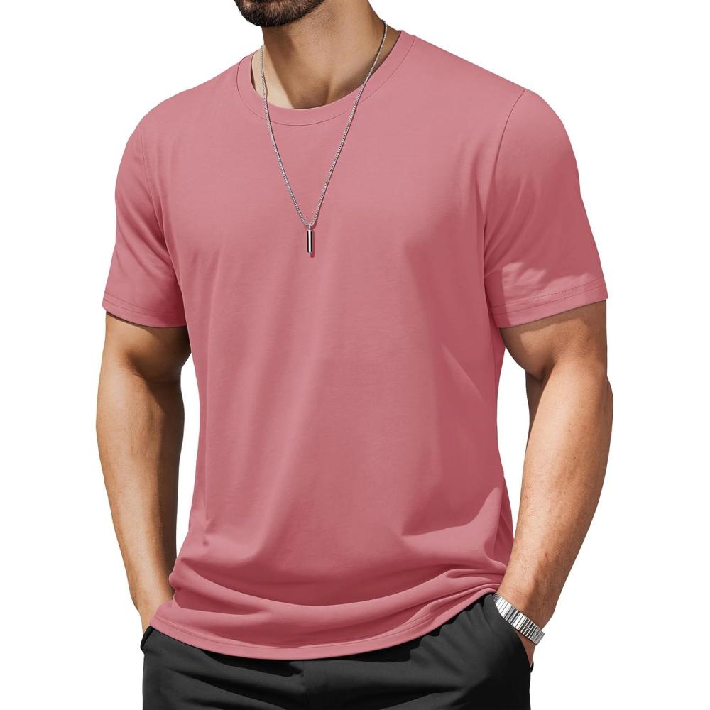 imageMAGCOMSEN Mens TShirts UPF 50 Cooling Short Sleeve Shirts Cotton Lightweight Moisture Wicking Soft Casual Summer TeesGray Pink