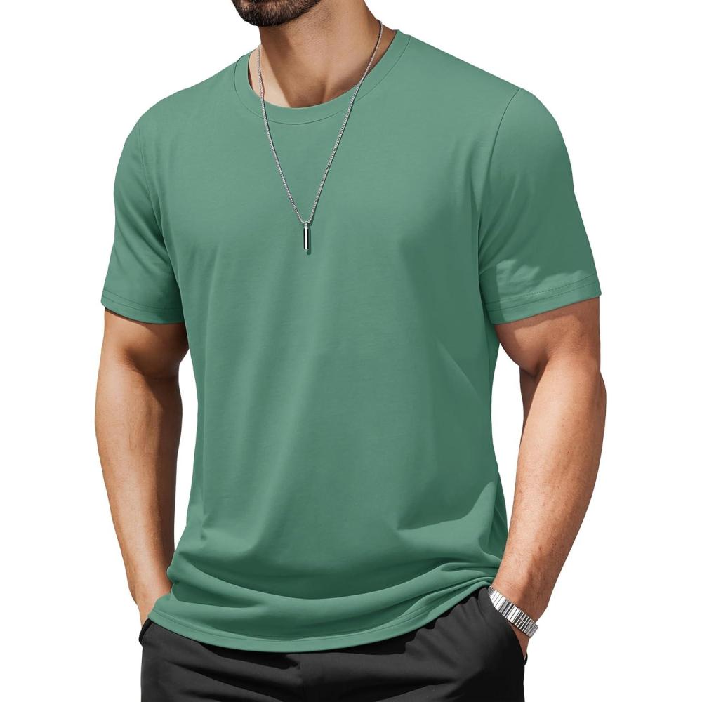 imageMAGCOMSEN Mens TShirts UPF 50 Cooling Short Sleeve Shirts Cotton Lightweight Moisture Wicking Soft Casual Summer TeesGrey Green