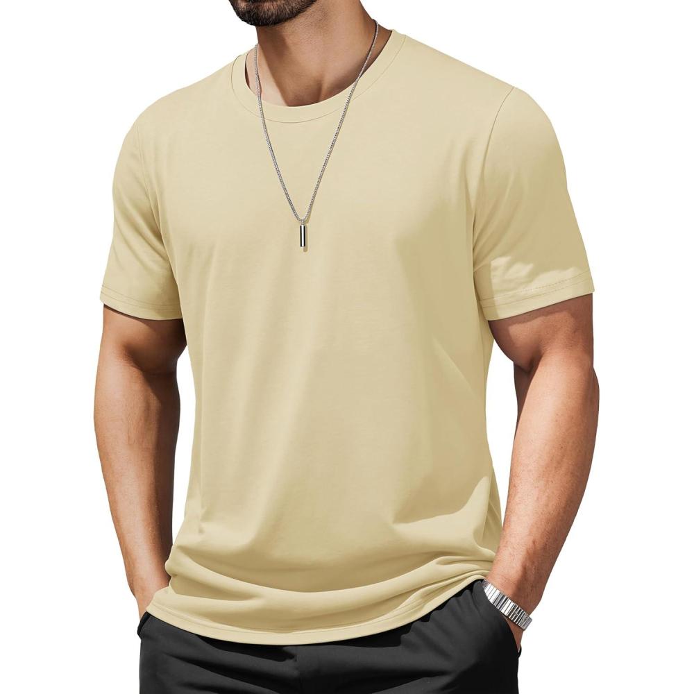 imageMAGCOMSEN Mens TShirts UPF 50 Cooling Short Sleeve Shirts Cotton Lightweight Moisture Wicking Soft Casual Summer TeesLight Apricot